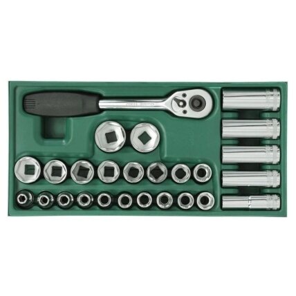 Padėklas. Galvučių rinkinys 1/2" 26vnt. Padėklas. Galvučių rinkinys 1/2" 26vnt.