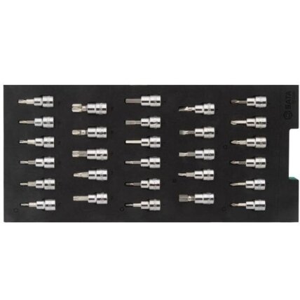 Padėklas. Galvučių su antgaliais rinkinys 3/8" (pl./PH/PZ/HEX/torx) 28vnt. 2