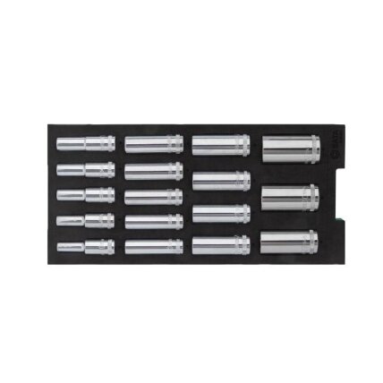 Padėklas. Prailgintų galvučių rinkinys 1/2'' 17vnt. 2 Padėklas. Prailgintų galvučių rinkinys 1/2'' 17vnt. 2