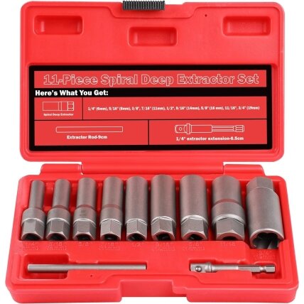 Pažeistų veržlių atsukėjų 3/8'' rinkinys 11vnt. (6-19mm) Pažeistų veržlių atsukėjų 3/8'' rinkinys 11vnt. (6-19mm)
