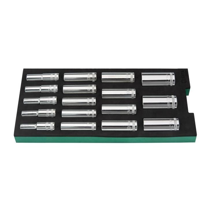 Padėklas. Prailgintų galvučių rinkinys 1/2'' 17vnt. Padėklas. Prailgintų galvučių rinkinys 1/2'' 17vnt.