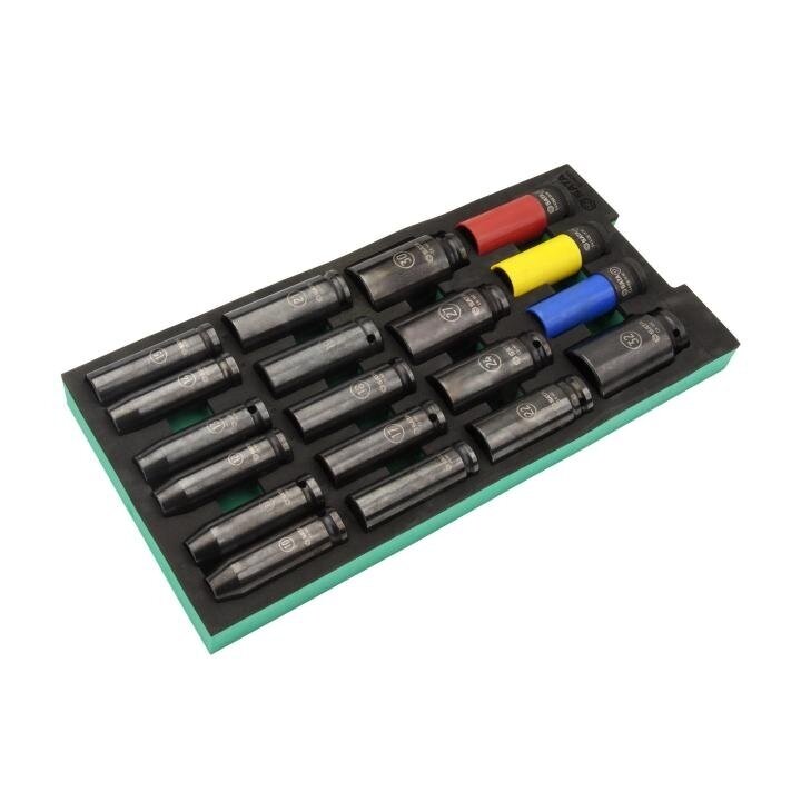 Padėklas. Smūginių prailgintų galvučių rinkinys 1/2" 19vnt. 1