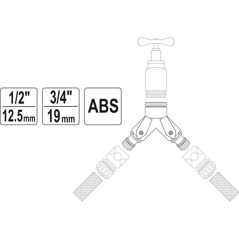 Paskirstytojas dvišakis laistymo žarnai 1/2"-3/4" 1 Paskirstytojas dvišakis laistymo žarnai 1/2"-3/4" 1