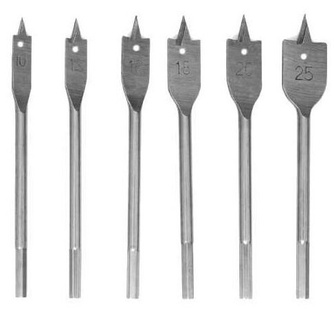 Plunksninių grąžtų rinkinys medžiui (6vnt) 10-25mm Plunksninių grąžtų rinkinys medžiui (6vnt) 10-25mm