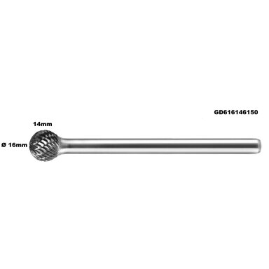 Prailginta freza kietmetalio D apvali Ø 16 x 14mm