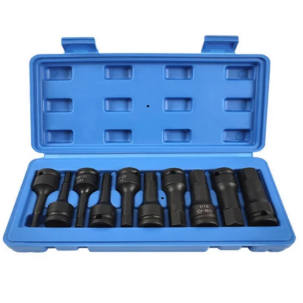 Prailgintų smūginių galvučių su antgaliais rinkinys 1/2'' (HEX) 10vnt. Prailgintų smūginių galvučių su antgaliais rinkinys 1/2'' (HEX) 10vnt.
