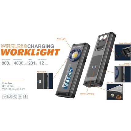 Prožektorius darbui COB LED (su belaidžio įkrovimo stotele) 4 Prožektorius darbui COB LED (su belaidžio įkrovimo stotele) 4
