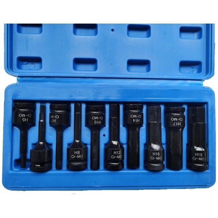 Prailgintų smūginių galvučių su antgaliais rinkinys 1/2'' (HEX) 10vnt. 1 Prailgintų smūginių galvučių su antgaliais rinkinys 1/2'' (HEX) 10vnt. 1