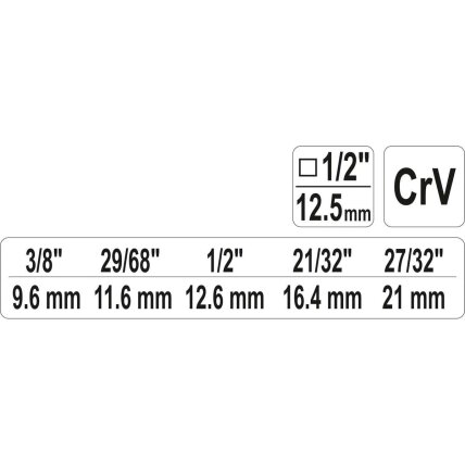 Raktas pakopinis terkšlei su kiauryme 1/2" (3/8", 29/68", 1/2", 21/32", 27/32") 3 Raktas pakopinis terkšlei su kiauryme 1/2" (3/8", 29/68", 1/2", 21/32", 27/32") 3