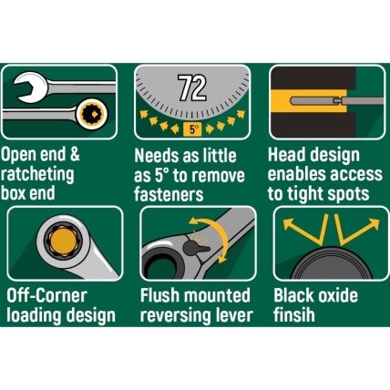 Raktų su reversine terkšle rinkinys 12vnt. (8-19mm) 1 Raktų su reversine terkšle rinkinys 12vnt. (8-19mm) 1
