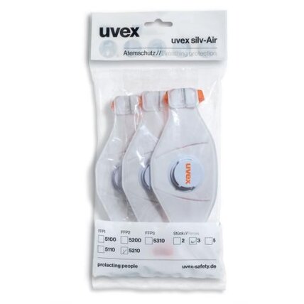 Respiratorius Uvex silv-Air Premium 5210 FFP2, sulankstomas, su vožtuvu,3 vnt, mažmeninė pakuotė Respiratorius Uvex silv-Air Premium 5210 FFP2, sulankstomas, su vožtuvu,3 vnt, mažmeninė pakuotė