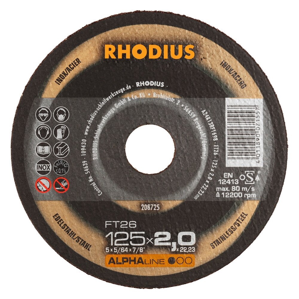 Rhodius Pjovimo diskas Rhodius FT26 180x2x22,23 mm Rhodius Pjovimo diskas Rhodius FT26 180x2x22,23 mm