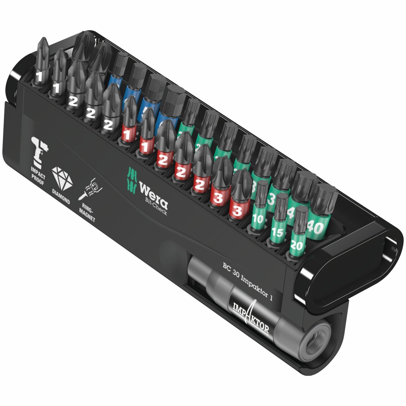 Smūginių antgalių rinkinys Wera Bit-Check 30 Impaktor, 30 vnt, PH+PZ+TORX+HEX Smūginių antgalių rinkinys Wera Bit-Check 30 Impaktor, 30 vnt, PH+PZ+TORX+HEX