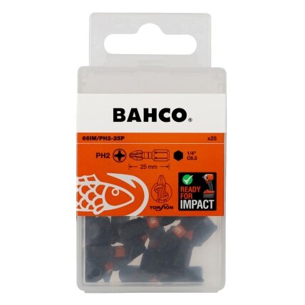 Smūginiai antgaliai Bahco 66IM PH2 25mm , 25vnt blisteris Smūginiai antgaliai Bahco 66IM PH2 25mm , 25vnt blisteris