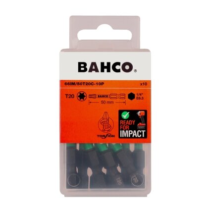 Smūginiai antgaliai Bahco 66IM T20 50mm , 10vnt blisteris Smūginiai antgaliai Bahco 66IM T20 50mm , 10vnt blisteris