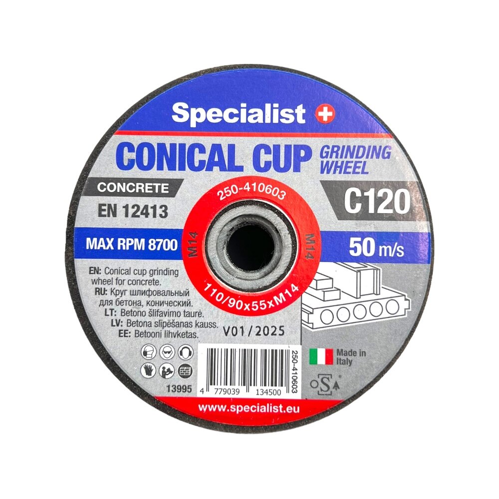 Specialist+ SPECIALIST+ betono šlif. taurė C120, 110/90x55xM14 mm 1 Specialist+ SPECIALIST+ betono šlif. taurė C120, 110/90x55xM14 mm 1