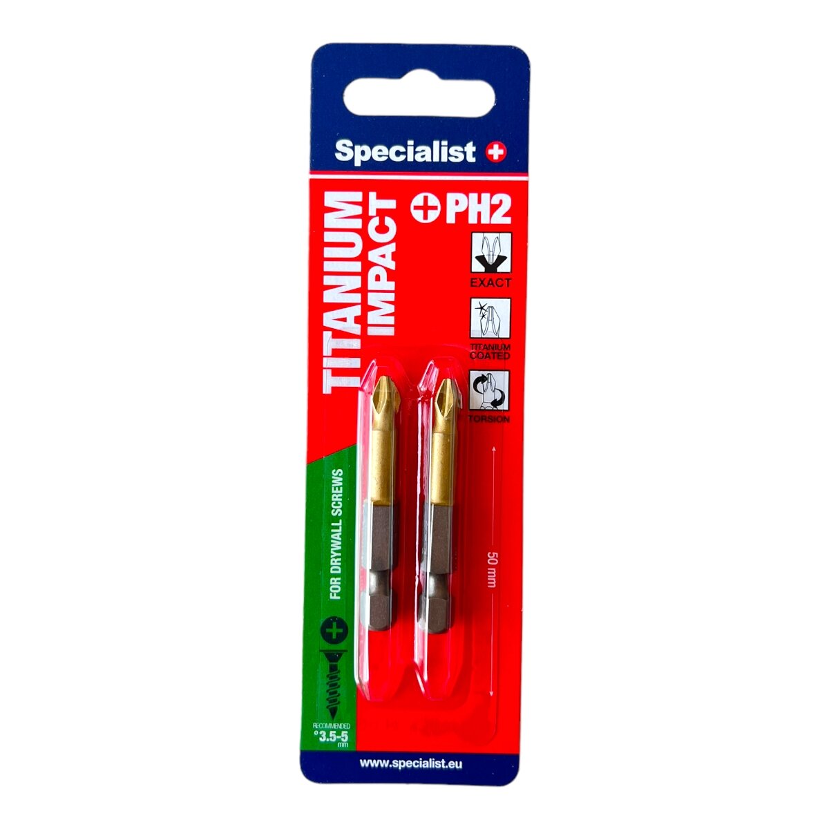 Specialist+ SPECIALIST+ antgalis PH2 TITAN, 50 mm, 2 vnt. Specialist+ SPECIALIST+ antgalis PH2 TITAN, 50 mm, 2 vnt.