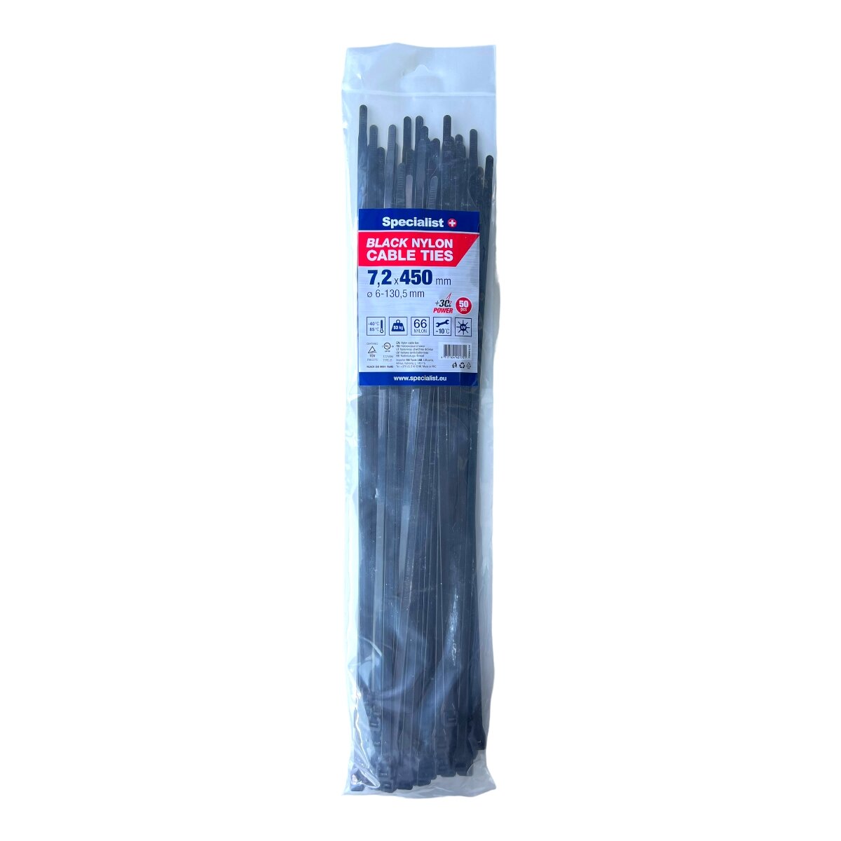 Specialist+ SPECIALIST+ nailon. dirželis, juodas, 7.2x450 mm, 50 vnt.