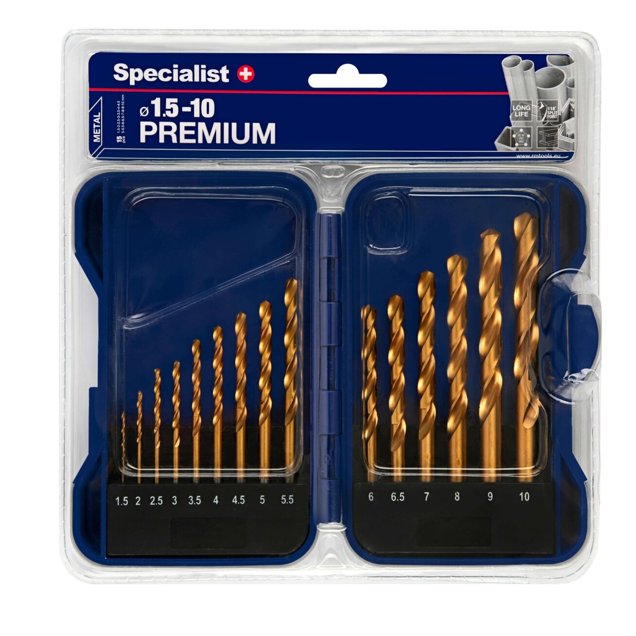 Specialist+ SPECIALIST+ grąžtų rinkinys TITANIUM, 1.5-10 mm, 15 vnt. 2 Specialist+ SPECIALIST+ grąžtų rinkinys TITANIUM, 1.5-10 mm, 15 vnt. 2