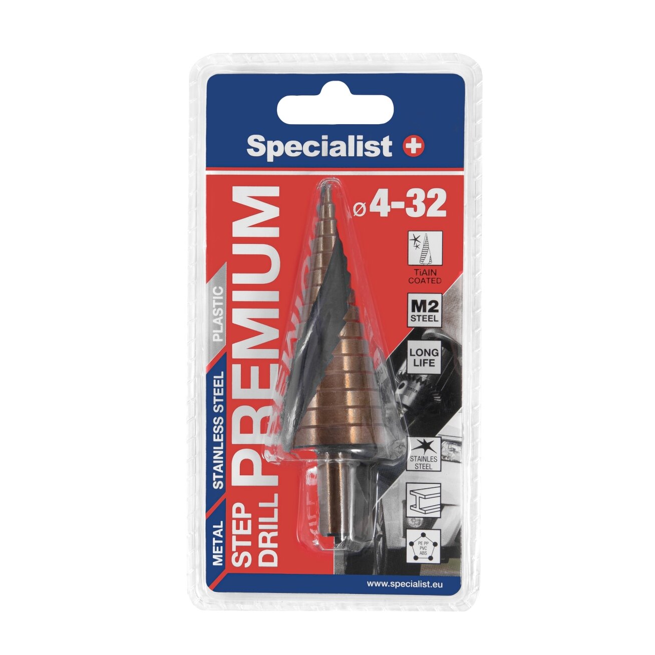 Specialist+ SPECIALIST+ žingsninis grąžtas PREMIUM, ⌀4-32 3 Specialist+ SPECIALIST+ žingsninis grąžtas PREMIUM, ⌀4-32 3