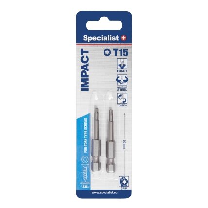 Specialist+ SPECIALIST+ antgalis TORX GRIP T15, 50mm, 2 vnt. 1 Specialist+ SPECIALIST+ antgalis TORX GRIP T15, 50mm, 2 vnt. 1