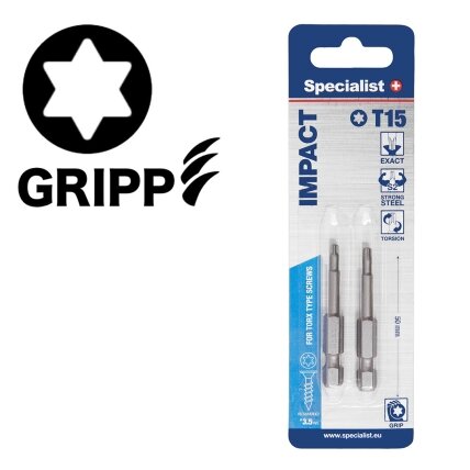 Specialist+ SPECIALIST+ antgalis TORX GRIP T15, 50mm, 2 vnt.