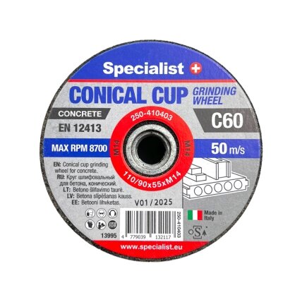Specialist+ SPECIALIST+ betono šlif. taurė C60, 110/90x55xM14 mm 1 Specialist+ SPECIALIST+ betono šlif. taurė C60, 110/90x55xM14 mm 1
