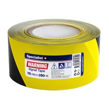 Specialist+ SPECIALIST+ įspėjamoji juoda/geltona juosta, 75 mm x 250 m Specialist+ SPECIALIST+ įspėjamoji juoda/geltona juosta, 75 mm x 250 m
