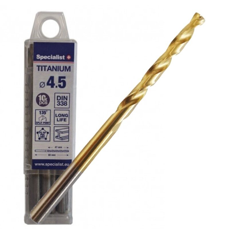 Specialist+ SPECIALIST+ metalo grąžtas TITAN, 4.5 mm, 10 vnt.