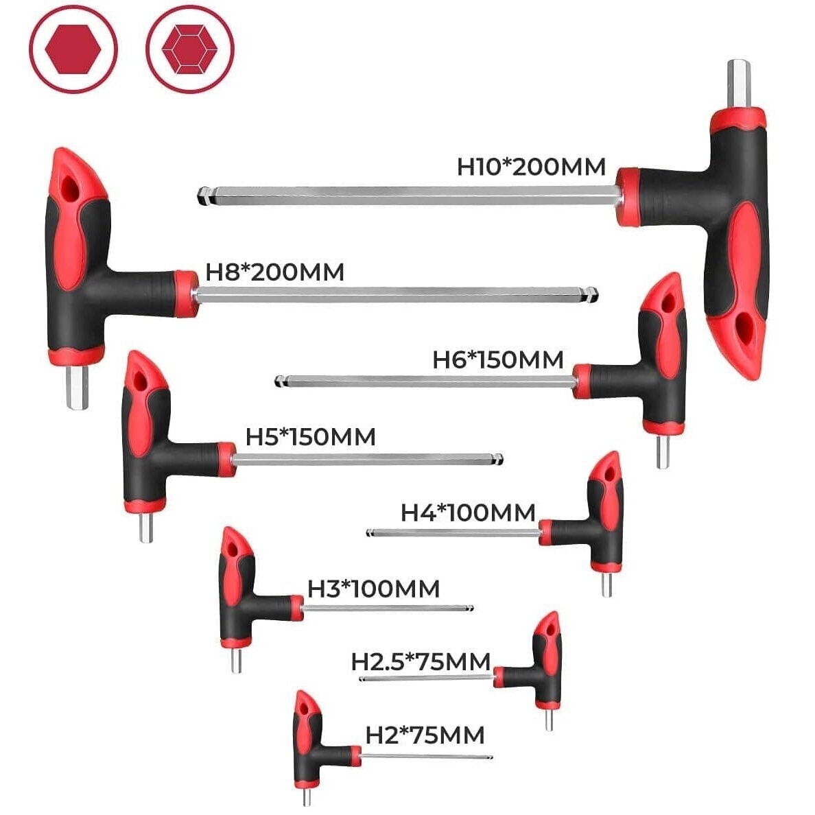T-tipo šešiakampių raktų rinkinys TORX ir HEX (apvalia galvute) 16vnt. 2 T-tipo šešiakampių raktų rinkinys TORX ir HEX (apvalia galvute) 16vnt. 2