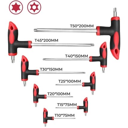 T-tipo šešiakampių raktų rinkinys TORX ir HEX (apvalia galvute) 16vnt. 3 T-tipo šešiakampių raktų rinkinys TORX ir HEX (apvalia galvute) 16vnt. 3