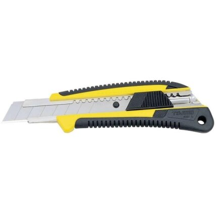 Tajima sustiprintas gumuotas peilis laužomomis 18mm geležtėmis, automatinis užraktas Tajima sustiprintas gumuotas peilis laužomomis 18mm geležtėmis, automatinis užraktas