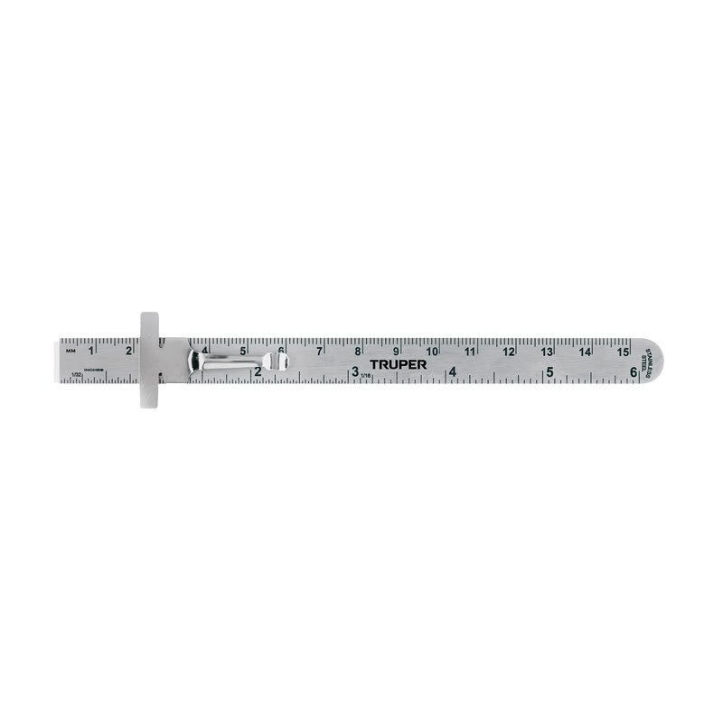 Truper nerūdijančio plieno kišeninė liniuotė, 15 cm, metrinė/colių