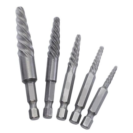 Užlūžusių varžtų išsukėjų rinkininys 1/4" HEX 5vnt. (stambus sriegis) Užlūžusių varžtų išsukėjų rinkininys 1/4" HEX 5vnt. (stambus sriegis)
