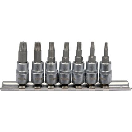 Užlūžusių varžtų išsukėjų rinkinys 1/4" TORX 7vnt. (smulkus sriegis) 1 Užlūžusių varžtų išsukėjų rinkinys 1/4" TORX 7vnt. (smulkus sriegis) 1
