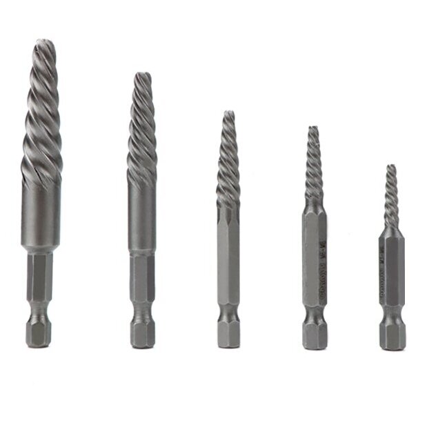 Užlūžusių varžtų išsukėjų rinkininys 1/4" HEX 5vnt. (stambus sriegis) 1 Užlūžusių varžtų išsukėjų rinkininys 1/4" HEX 5vnt. (stambus sriegis) 1