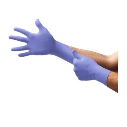 Vienkartinės nitrilinės pirštinės Ansell Microflex 93-843, 100vnt, 0,11mm storio, M dydis (7,5-8), tekstūruoti pirštai, violetinės-mėlynos Vienkartinės nitrilinės pirštinės Ansell Microflex 93-843, 100vnt, 0,11mm storio, M dydis (7,5-8), tekstūruoti pirštai, violetinės-mėlynos